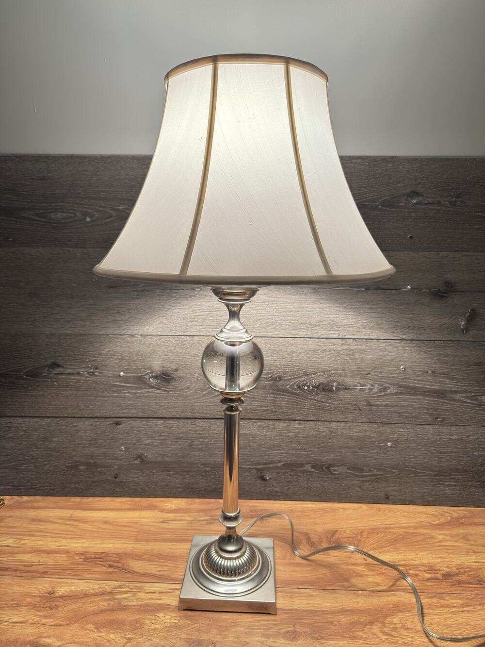 Restoration Hardware Polished Nickel Crystal Ball Table Lamp 32” Original Shade
